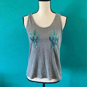 Victoria’s Secret pink grey tank top with cactus sequence details